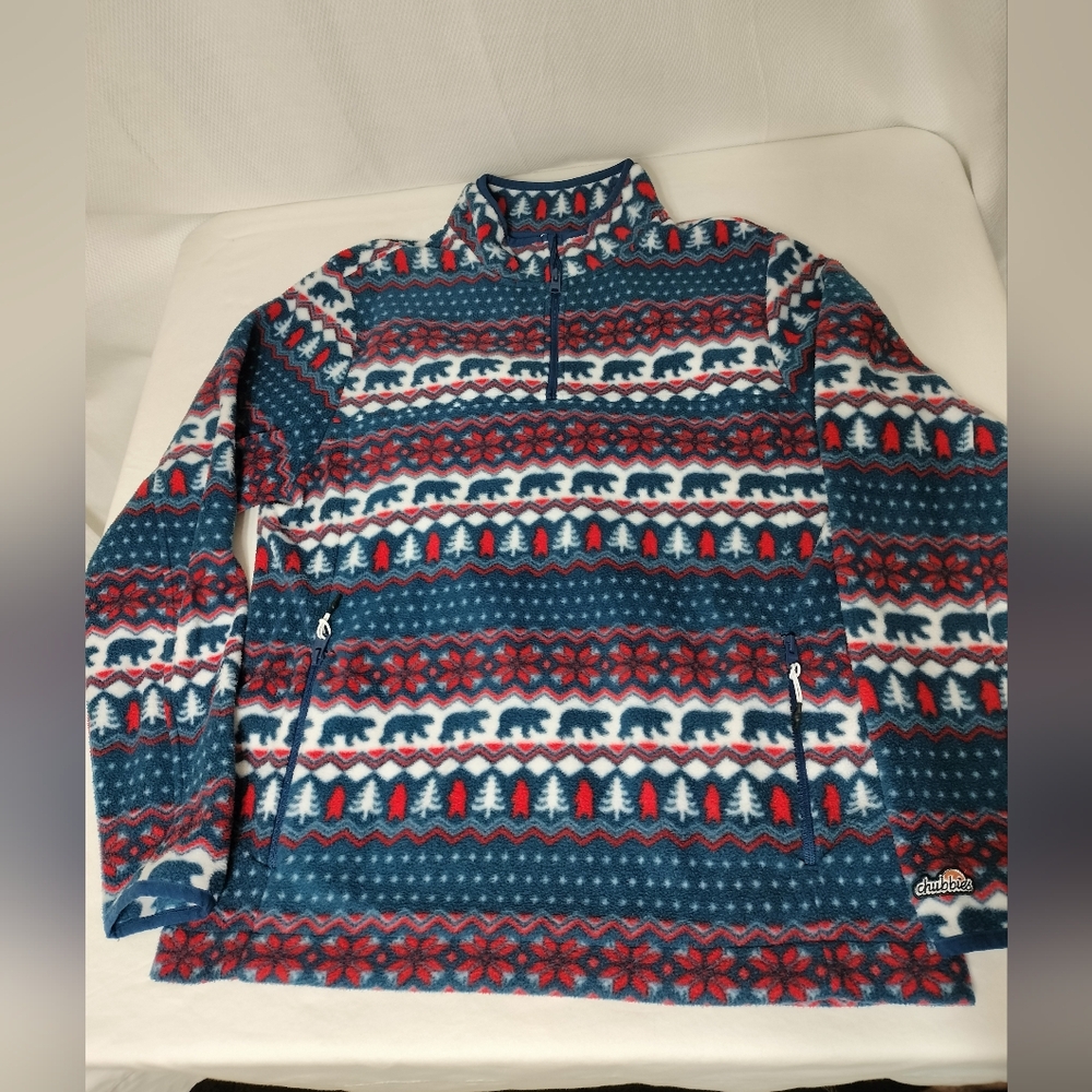 Chubbies Berry Wild Holiday Print Fleece 1/4 Zip Fleece Men's Large